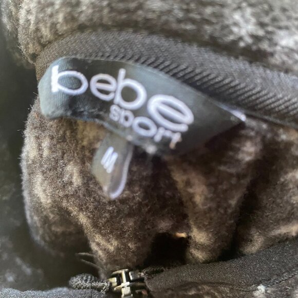Bebe Sport Full Zip Fleece Logo cheetah print jacket M black gray pockets toggle - Picture 5 of 11